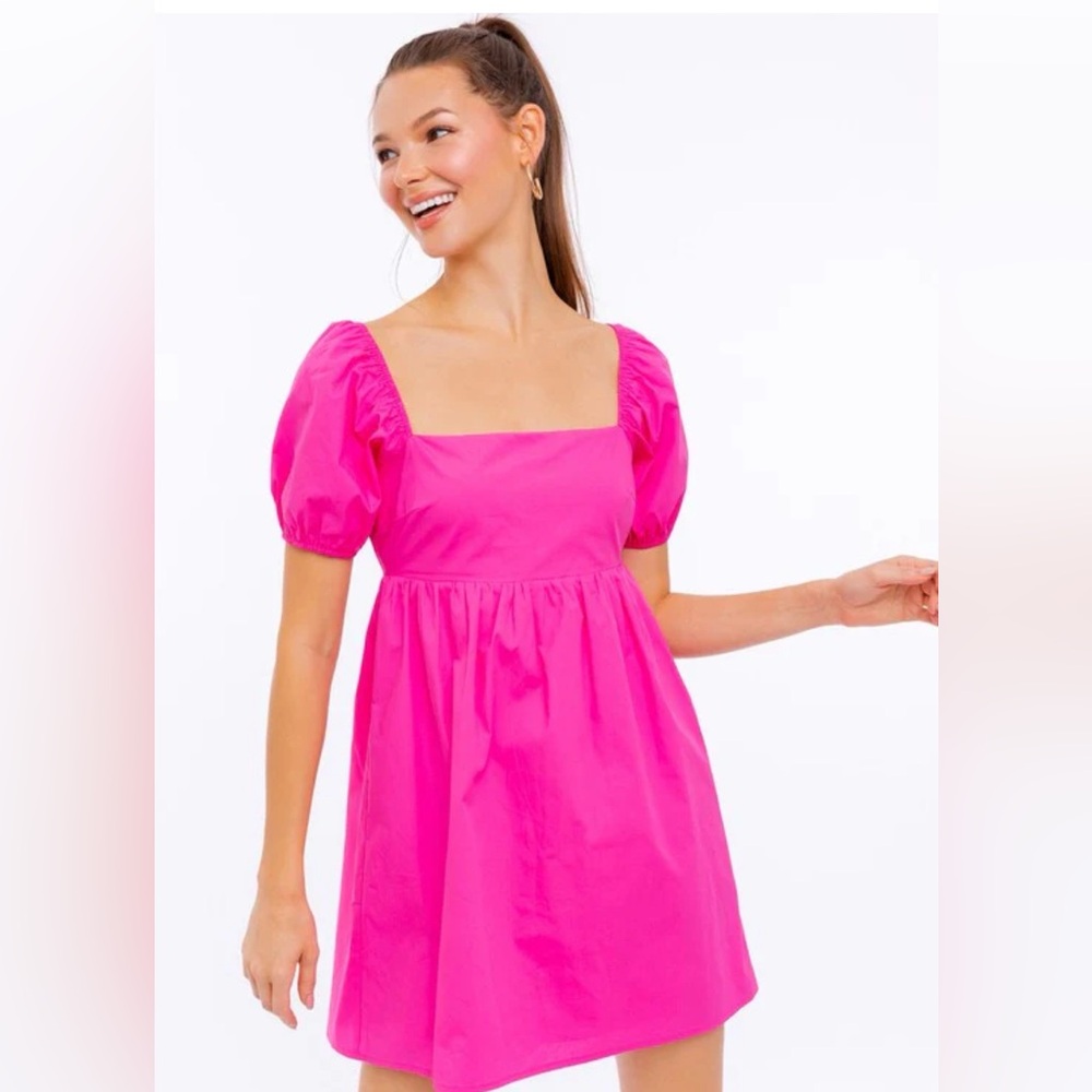 Le Lis Fuschia Short Sleeve Back Tie Babydoll Dress Size Small